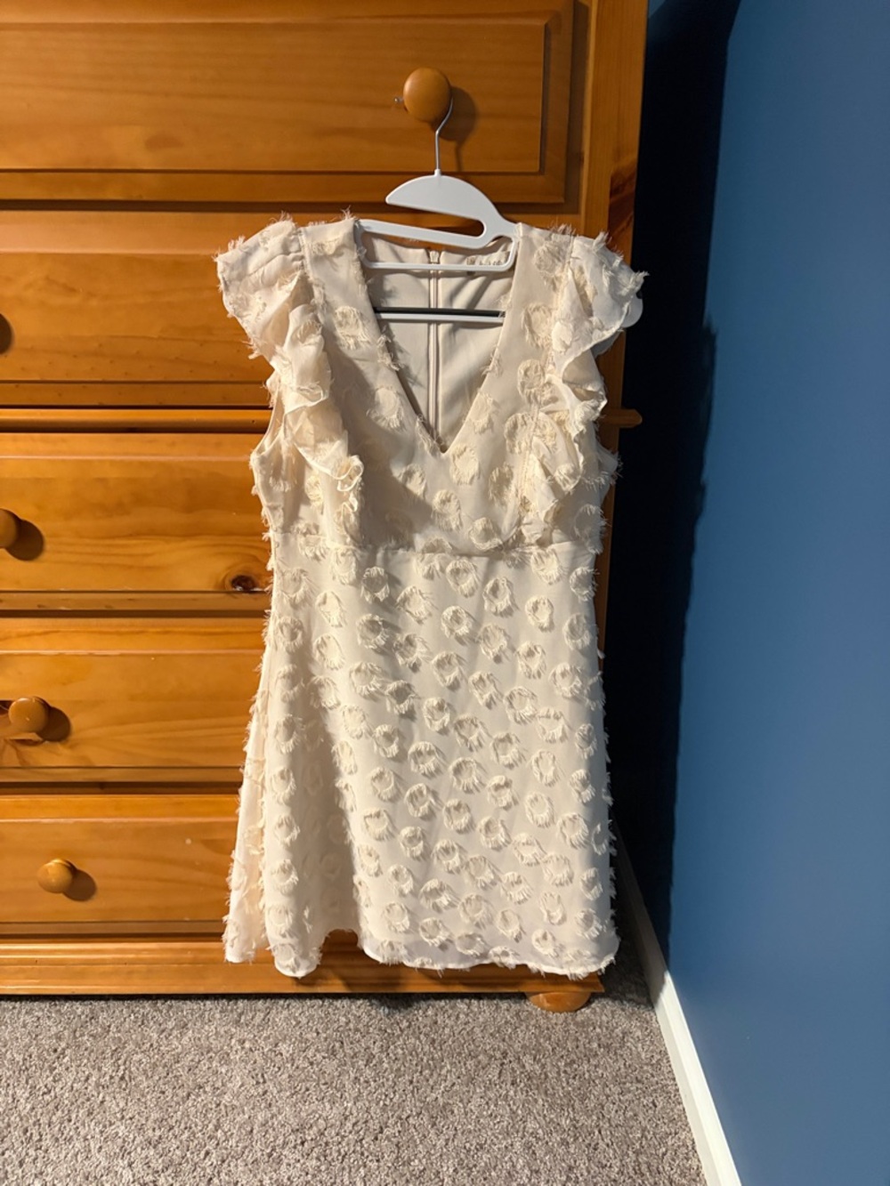 Altar'd State Cream Mini Dress with Textured Floral Appliqué
